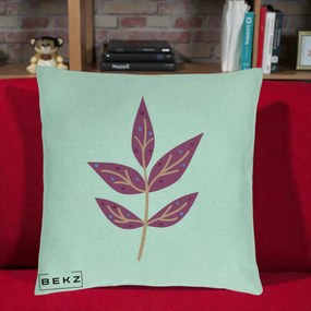 Perna Decorativa Ramura Botanica Mov, 40x40 cm, Verde Menta, Husa Detasabila, Perna Inclusa, BEKZ®