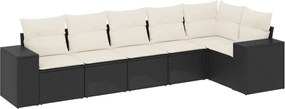 vidaXL Set mobilier de grădină cu perne, 6 piese, negru, poliratan