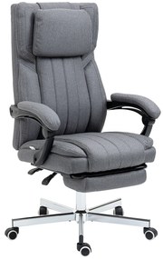 Vinsetto Scaun de birou cu funcție de masaj, spătar reglabil, suport pentru picioare extensibil, imitație de in, gri, 65 x 61 x 113 cm | Aosom Romania