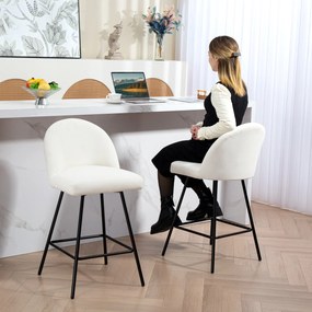 HOMCOM Set 2 Scaune de Bar cu Spătar din Catifea și Suport pentru Picioare, 48.5x56x92 cm, Alb Crem | Aosom Romania