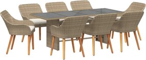 vidaXL Set de masă pentru grădină cu pernă 9 pcs Bej poliratan