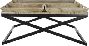 Măsuță de cafea pătrată din lemn și metal, natur și negru, cu 3 tăvi detașabile și bază în X, 55 x 120 x 120 cm, „Traywood” – Ethnic Collections