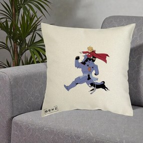 Perna Personalizata Fullmetal Alchemist Edward si Alphonse, 40x40 cm, Ecru, Husa Detasabila, Perna Inclusa, BEKZ®
