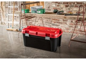 Cutie de depozitare roșie/neagră din plastic cu capac 79,5x39,5x37 cm Totem – Curver