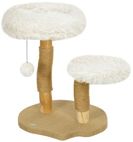 PawHut Turn pentru pisici, 61,5 cm, cu pat pentru pisici, turn pentru zgâriat, platformă de sărituri, minge de jucărie, pentru pisici de până la 5 kg, Alb | Aosom Romania