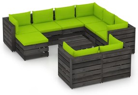 Set mobilier de gradina cu perne, 10 piese, gri, lemn tratat bright green and grey, 10