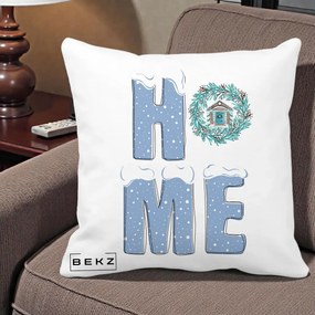 Perna Decorativa HOME Iarna cu Coroana, 40x40 cm, Alba Mata, Husa Detasabila, Perna Inclusa, BEKZ®