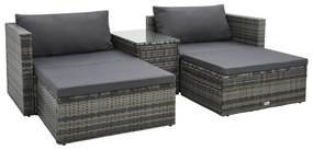 vidaXL Set mobilier de grădină cu perne, 5 piese, gri, poliratan
