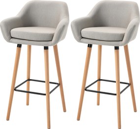 HOMCOM Taburete de Bar Design scandinav - Set de 2 taburete de Bar Mare Confort cu Suport pentru Picioare și cotiere - Lemn masiv In Bej | Aosom Romania