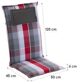 Donau, pernă, pernă pentru scaun, spătar înalt, pernă scaun de grădină, poliester, 50 × 120 × 6 cm, 8 x pernă bancă