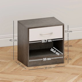 HOMCOM Set 2 Noptiere Moderne cu Raft Deschis și Sertar Alb Gri închis | Aosom Romania