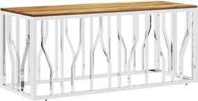 vidaXL Măsuță de cafea, argintiu, oțel inoxidabil și lemn masiv acacia