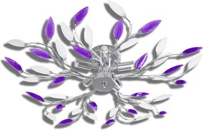 vidaXL Plafoniera violet/albă brațe frunze cristal acrilic 5 becuri E14