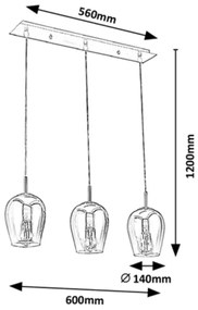 Lustra cu 3 Pendule design modern Petunia crom/fumuriu