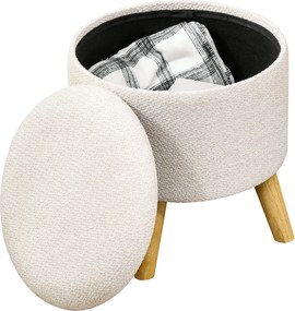 HOMCOM Pouf rotund suport pentru picioare, taburet cu spațiu de depozitare, picioare din lemn, design modern, crem | Aosom Romania
