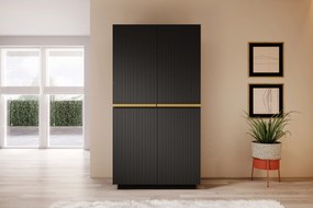 Dulap Nicole cu două uși cu sertar ascuns și mânere metalice 100 cm - negru mat / mânere aurii