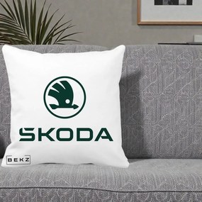 Perna Personalizata cu emblema Skoda, 40x40 cm, Alba Mata, Husa Detasabila, Perna Inclusa, BEKZ®