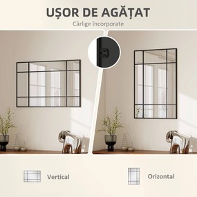 Homcom Oglinda Perete – Dreptunghiulara cu Cadru Metalic Stil Fereastra | Aosom Romania