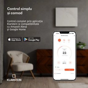 Klarstein Panou infraroșu HotSpot Crystal Smart | 800 W | 12 m² | Comandă tactilă și asistent vocal