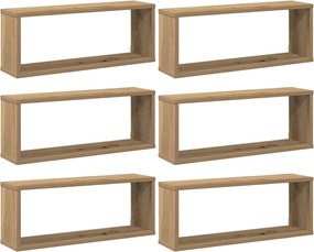 vidaXL Rafturi de perete cub 6 buc. stejar artizanal, 60x15x23 cm lemn