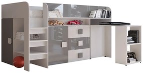 Pat multifuncțional 90 cm Toreno 1 (Alb + alb lucios + gri lucios). 1083306