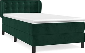 vidaXL Pat box spring cu saltea, verde închis, 90x200 cm, catifea