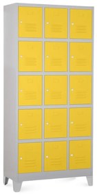 Dulap metalic - 15 cutii, 90 x 40 x 195 cm, picioare fixe, încuietoare cilindrică, galben - ral 1023