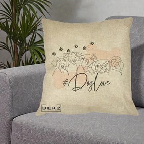 Perna Personalizata Dog Love Linie Minimalista, 40x40 cm, Crem, Husa Detasabila, Perna Inclusa, BEKZ®