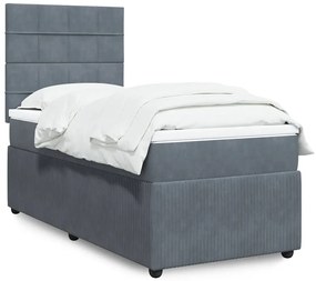 vidaXL Pat box spring cu saltea, gri închis, 100x200 cm, catifea