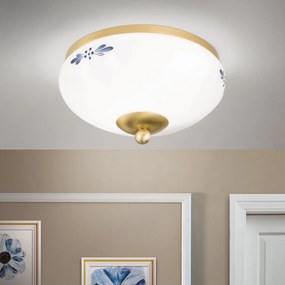 Plafoniera clasica Landhaus 21cm alama satin/ sticla opal decor albastru