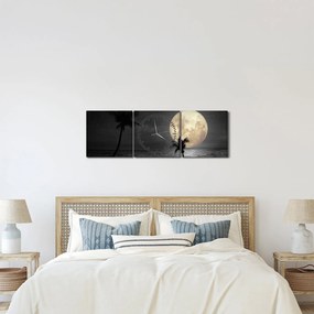 Tablou - Plaja cu lună plină, nuanțe gri (cu ceas) (90x30 cm)