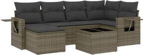 vidaXL Set canapele de grădină, 7 piese, cu perne, gri, poliratan