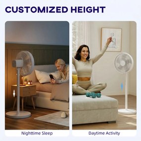 HOMCOM Ventilator de Podea cu Telecomandă, Reglabil pe Înălțime, 4 Viteze, Oscilație 80°, Timer 10 Ore, Alb, Ø40x90.5-118.5Î cm | Aosom Romania