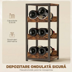 HOMCOM Suport Vin, Rafturi Ondulate, Picioare Reglabile, Maro Rustic, Negru | Aosom Romania