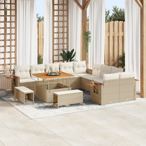 Set canapea grădină vidaXL 13 piese cu perne Bej Ratan Acacia