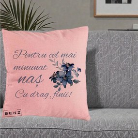 Cadou pentru Nas - Perna Personalizata Pentru Cel mai Minunat Nas Cu drag Finii, 40x40 cm, Roz, Husa Detasabila, Perna Inclusa, BEKZ®