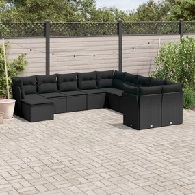 3218605 vidaXL Set canapele de grădină cu perne, 11 piese, negru, poliratan