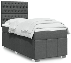 vidaXL Pat box spring cu saltea, gri închis, 100x200 cm, textil