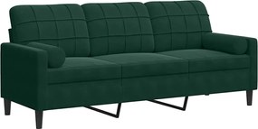vidaXL Canapea cu 3 locuri cu pernuțe, verde închis, 180 cm, catifea