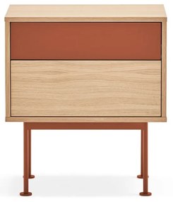 Noptieră cu aspect de lemn de stejar Teulat Yoko, roșu cărămiziu