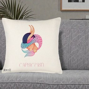 Perna Personalizata Zodiac Capricorn Cowgirl, 40x40 cm, Crem Reliefat, Husa Detasabila, Perna Inclusa, BEKZ®