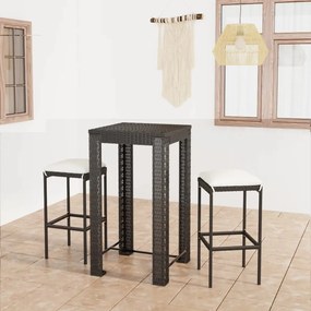 3064775 vidaXL Set mobilier bar de grădină cu perne, 3 piese, negru, poliratan