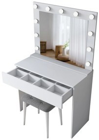 Măsuță de toaletă cu taburete Bojoremo 21 (cu oglindă) (cu iluminat LED) (alb). 1107278
