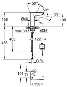 Baterie lavoar cu senzor crom, marimea M, baterie 6V, Grohe Eurosmart