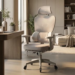 RESIGILAT- Scaun ergonomic, Suport Lombar 3 Zone Dinamice, Spătar ajustabil pe inaltime, cotiere 3D, tetiera 3D, suport pentru picioare, umeras, pivotant, Mesh, Gri