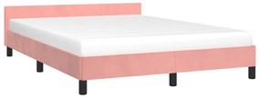 Cadru de pat cu tablie, roz, 140x190 cm, catifea Roz, 140 x 190 cm