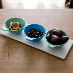Set de 3 boluri pe tavă, alb / albastru / turcoaz / cyan, KESPER