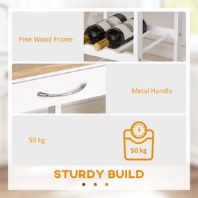 HOMCOM Serviciu de servire dulap de bucătărie cu rotile 2 rafturi, tavă detașabilă, sertar lemn de pin alb stejar luminos | Aosom Romania