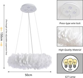 Brilagi - Lustru LED pe cablu FEATHER 3xE27/40W/230V + 3xLED/3W diam. 50 cm alb