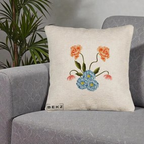 Perna Decorativa Trandafiri si Bujori Acuarela, 40x40 cm, Bej Canapea, Husa Detasabila, Perna Inclusa, BEKZ®